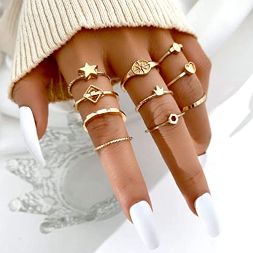 CHCWR Legierkrone offener Ring -Set Pentagramm Pfirsich Herz Ring 10 Stück Ringe für Frauen und Mädchen von CHCWR