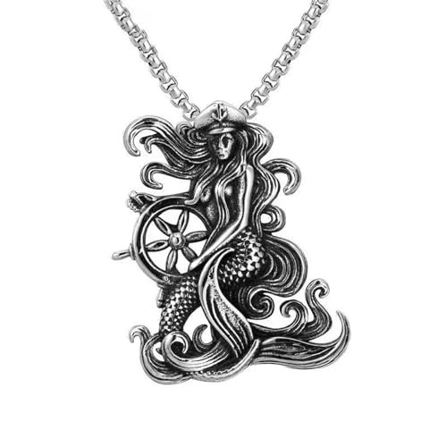 CHCWR Männer Frauen Silber Meerjungfrau Anhänger Halskette Punk Rock Biker Juwely Box Kette 24 " CHCWR Männer Frauen Silber Meerjungfrau Anhänger Halskette Punk Rock Biker Juwely Box Kette 24 " von CHCWR
