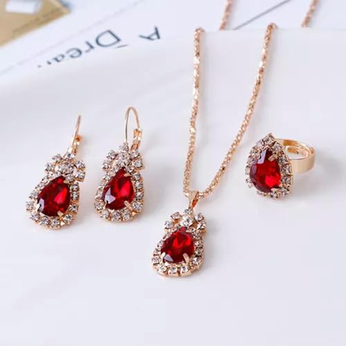 CHCWR Mode Frauen 925 Silber Zirkon Ring Ohrringe Halskette Hochzeit Schmuck Set-Red rot CHCWR Mode Frauen 925 Silber Zirkon Ring Ohrringe Halskette Hochzeit Schmuck Set-Red rot von CHCWR
