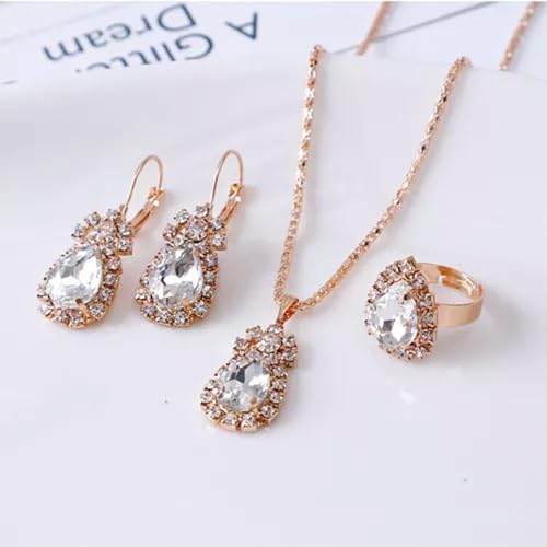 CHCWR Mode Frauen 925 Silber Zirkon Ring Ohrringe Halskette Hochzeit Schmuck Set-White CHCWR Mode Frauen 925 Silber Zirkon Ring Ohrringe Halskette Hochzeit Schmuck Set-White von CHCWR
