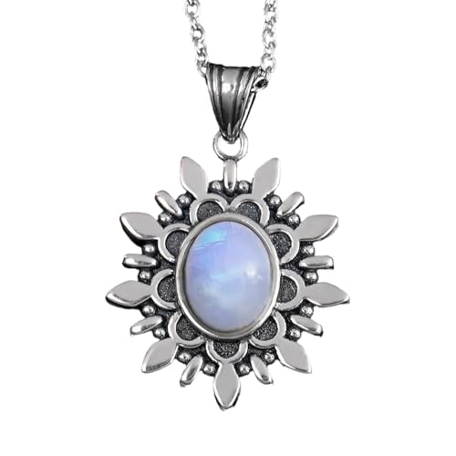 CHCWR Neu 2026 Unisex Noble Fashion S925 Sterling Silber Anhänger Halskette Oval 7 * 9. September Moonstone Vintage Blumenparty mit Ihnen Accessoires Trendy Best für Geschenkfrauen und Männer von CHCWR