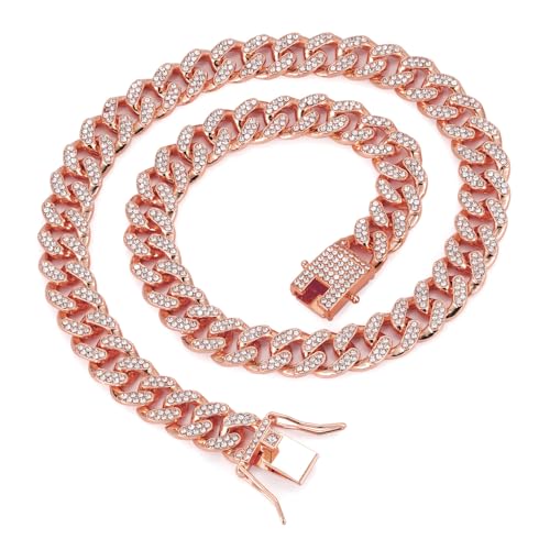 CHCWR Neue klassische 13mm kubanische Kettenlegierung Full Diamond Style Gold Plated Halskette für Männer und Frauen Schmuck Länge 23.62in-27.55in CHCWR Neue klassische 13mm kubanische Kettenlegierung Full Diamond Style Gold Plated Halskette für Männer und Frauen Schmuck Länge 23.62in-27.55in von CHCWR