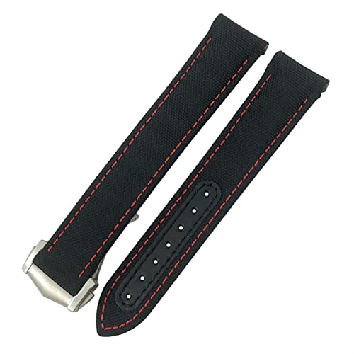 CHCWR Nylon Watchband 19mm 20 mm 21 mm für Omega Seamaster Diver 300 AT150 Planet Ozean gebogenes Ende Blaues Leinwand Wechselbewegungsgurt (Farbe: Schwarz Orange, Größe: 19 mm) von CHCWR