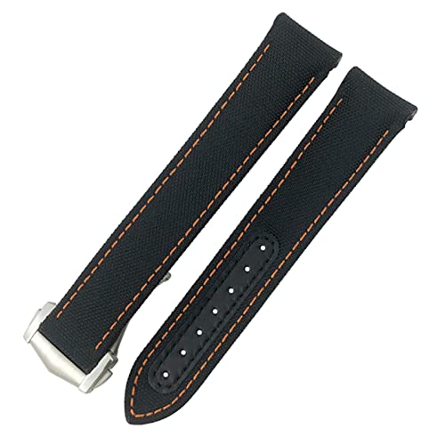 CHCWR Nylon Watchband 19mm 20 mm 21 mm für Omega Seamaster Diver 300 AT150 Planet Ozean gebogenes Ende Blaues Leinwand Wechselbewegungsgurt (Farbe: Schwarz Orange, Größe: 19 mm) von CHCWR