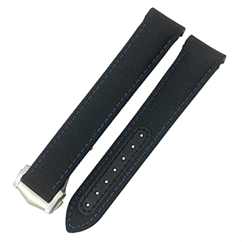 CHCWR Nylon Watchband 19mm 20 mm 21 mm für Omega Seamaster Diver 300 AT150 Planet Ozean gebogenes Ende Blaues Leinwand Wechselbewegungsgurt (Farbe: Schwarz Orange, Größe: 19 mm) von CHCWR