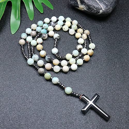 CHCWR Trendy Crosses Anhänger Halskette Rosenkranz Halsketten für Männer Frauen 8mm Polar Jade Stein Perlen Meditation Halskette von CHCWR