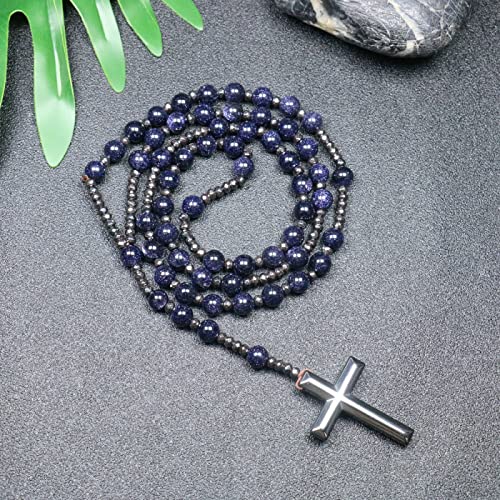 CHCWR Trendy Crosses Anhänger Halskette Rosenkranz Halsketten für Männer Frauen 8mm Polar Jade Stein Perlen Meditation Halskette von CHCWR