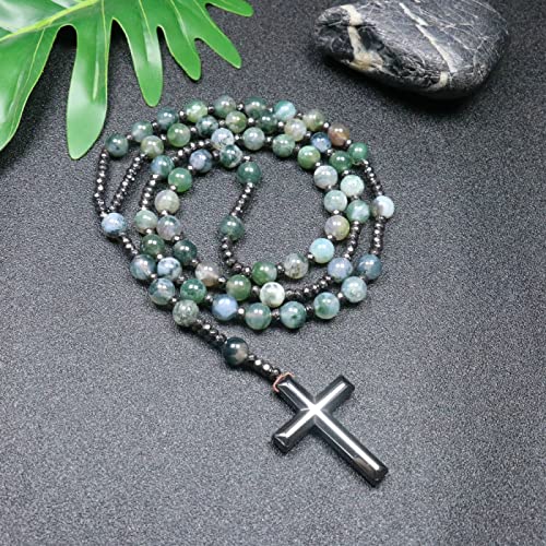 CHCWR Trendy Crosses Anhänger Halskette Rosenkranz Halsketten für Männer Frauen 8mm Polar Jade Stein Perlen Meditation Halskette von CHCWR