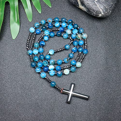CHCWR Trendy Crosses Anhänger Halskette Rosenkranz Halsketten für Männer Frauen 8mm Polar Jade Stein Perlen Meditation Halskette von CHCWR