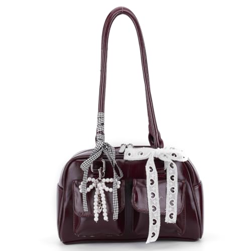 CHCWR Y2K -Umhängetasche für Frauen Knoten -Unterarm -Beutel PU Leder mit innerer Taschen Bowling -Tasche Reißverschluss für Arbeitsreisen von CHCWR
