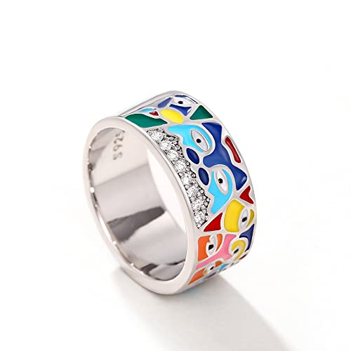 Mode Evil Eye Ring für Frauen ihre farbenfrohe emaillierte klobige Aussage Ästhetische Ringe 925 Silberblau Hamsa CZ Zar von CHCWR