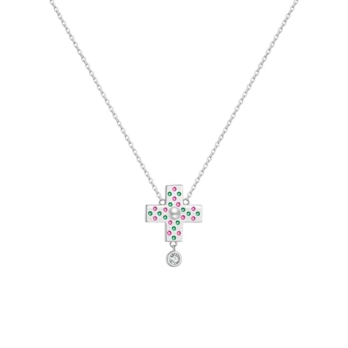 NEU 2025 925 Sterling Silber Bunte Zirkon Perlenkreuz Anhänger Halskette Luxus Fine Geburtstag Casual Women Juwely Geschenk Modetrendy Accessoires kreativ von CHCWR