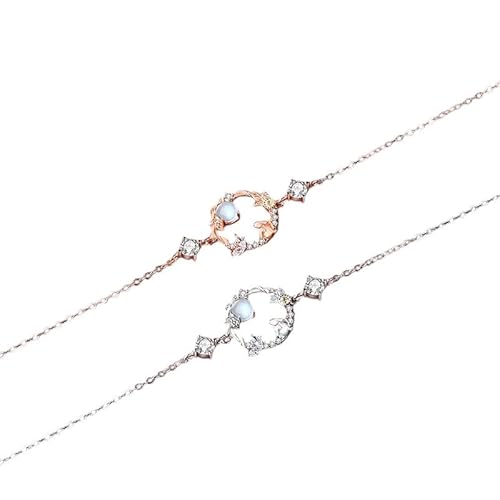 NEU 2025 UNISEX 5 Zodiakarmband Frauen Roségold Accessoires Trendy Silber 925 für Lady Moonstone Rabbit Moon Design Schmuck Geschenk mit Ihnen kreativ für Frauen und Männer von CHCWR