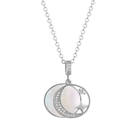 NEU 2026 925 Sterling Silber Zirkon Star Moon Shell Round Anhänger Choker Halskette für Frauen klassisch feine Schmuckzubehör mit Ihrem trendigen kreativen Geschenk von CHCWR