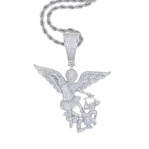 NEU 2026 UNISEX Michael der Erzengel Anhänger Halskette aus Goldfarbe CZ Kubikzirkonia Gerechtigkeit Charme Männer Frauen Hip Hop Dekoration Schmuck Luxus mit Ihnen Accessoires Trendy Best für von CHCWR
