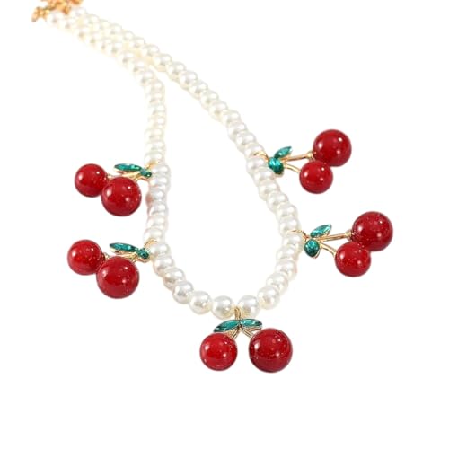 Neu 2026 Ankunft Unisex Fashion Red Cherry Imitation Perlen Halsketten für Frauen ihre koreanische niedliche Fruchtfruchtfeier Schmuck Geschenke Dekoration Luxus mit Ihnen Accessoires Trendy für von CHCWR