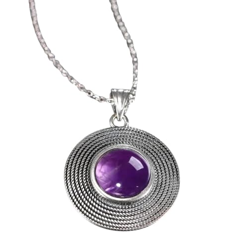 Neu 2026 Unisex Sterling Silber 10 mm rund Amethyst Anhänger Halskette Damen handgefertigt natürlicher Edelstein Charme für Frauen Geschenkdekoration Juwelier Luxus mit Ihnen Accessoires Trendy Best von CHCWR