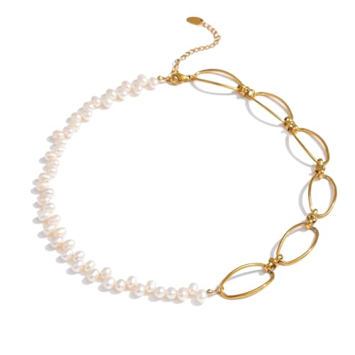 Neu 2026 Unisex für Edelstahlschmuck elegante natürliche Perlenkette Halskette Temperament Metalltextur Golden Choker Femme Dekoration Luxus mit Ihnen Accessoires Trendy für Frauen und Männer von CHCWR