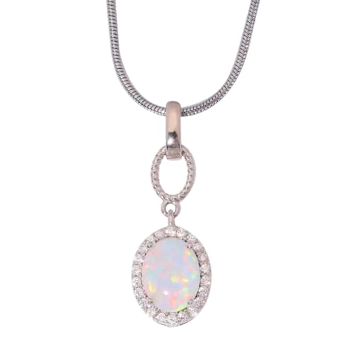 Neue 2026 Unisex White Fire Opal Halsketten & Dangle Anhänger mit Stein versilbert gefülltem ovalem Charme Luxus vollgejnsamer Frauen Dekoration Schmuck Sie Accessoires Trendy am besten für von CHCWR