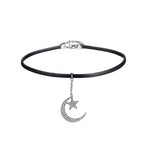 Neue 2026 schwarze PU -Leder -Choker für Frauen Mond und Sterne Kubikzirkon Halsketten Dekoration Schmuck Luxus mit Ihrem Accessoires Trendy Creative Bestes Geschenk von CHCWR