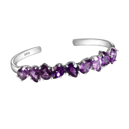 Neues 2025 Sterling Silber 925 Armreif für Frauen Feines Schmuck Armband Purple Wasserdrop Birnen Amethyst Hochzeit Valentinstag Geschenke Verstellbarer Dekoration Juwely Gedenken Trendy Best für von CHCWR