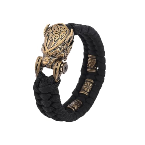 Neues 2025 Unisex handgefertigtes Herrenschwarzes Seilarmband mit bronzefarbenem Edelstahl Wolfkopf Verschluss Dekoration Schmuck Luxus für Sie Accessoires Trendy Creative für Frauen und Männer von CHCWR