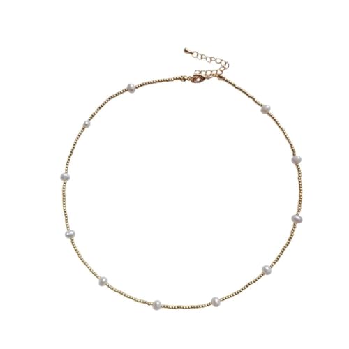 Neues 2025 Unisex natürlicher Süßwasserperlen Halskette Halskette für Frauen High 3mm Gold Platted Perlen Halsketten Geschenkly -Freund Schmuck Erkenntnisse Modetrendy Accessoires kreativ für Frauen von CHCWR