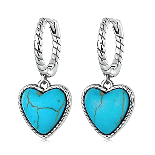 Ringe Frauen, Twist Hoop Ohrring Blue Heart Türkis Anhänger Ohrschnallen für Frauen Schmuck Hochzeit Ringe Frauen, Twist Hoop Ohrring Blue Heart Türkis Anhänger Ohrschnallen für Frauen Schmuck Hochzeit von CHCWR