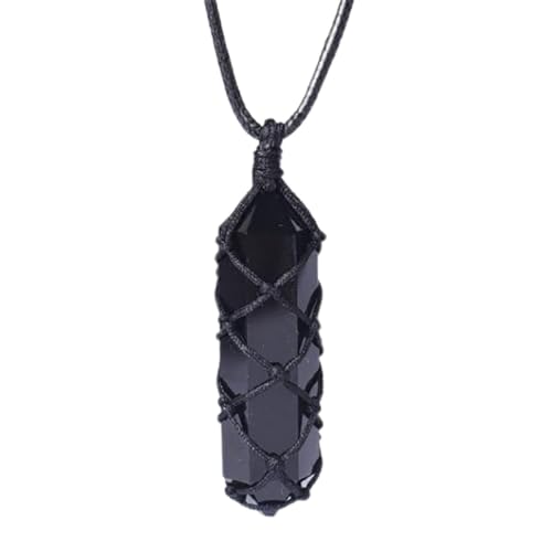 Schwarze Obsidian Natursteinanhänger Pendel Anhänger Halskette Glück für Frauen Paar Stil Mode Schmuck von CHCWR