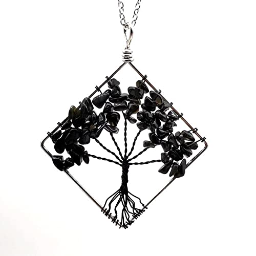 Schwarzer Baumleben Anhänger Quarz Kristall Halskette Chakra Edelstein Kupferdrahtwickel Schmuck Geschenk für Frauen von CHCWR
