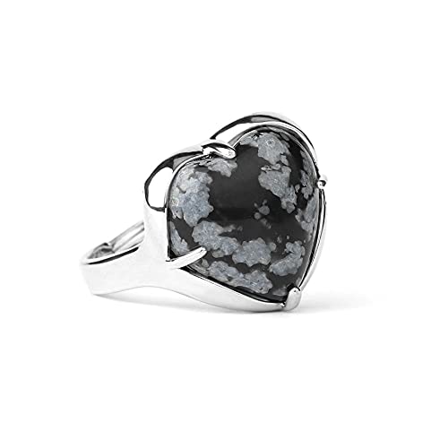Verstellbarer Ring für WOM, eingelegtes Liebe Herz natürlicher schwarzer Schneeflockenstein Verstellbarer Op Knöchel Heckring Fingergelenk Ring Schmuck für WOM Lady RLS Hochzeit Valtines Tag ft von CHCWR