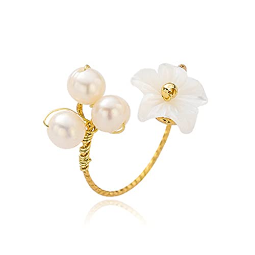Zögern Shell Pearl Flower Statement Ring für Frauen vergoldete Kunstperlen Ball Open Wrap Rings Komfort Anpassungsverstellbar erweiterbare handgefertigte Geburtstag Hochzeit Jubiläum Schmuck Geschenk von CHCWR