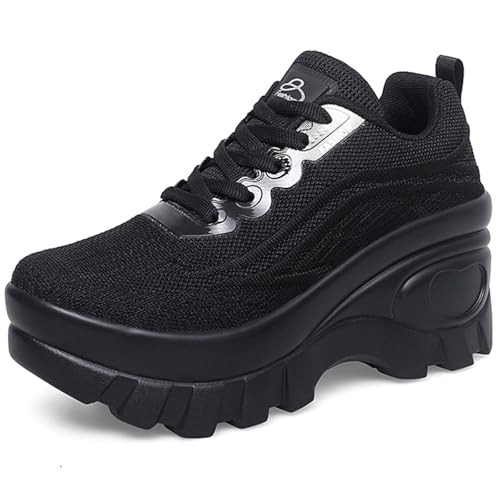CHDDHX Damen Keilabsatz Sneakers Leichte Turnschuhe Atmungsaktive Sportschuhe Bequeme Plateau Schuhe Outdoors Freizeitschuhen Schwarz Größe 36 von CHDDHX