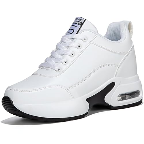 CHDDHX Damen Sneaker Keilabsatz Bequeme Sportschuhe Leichte Turnschuhe Atmungsaktiv Freizeitschuhe Outdoor Walkingschuhe Weiß Größe 35 von CHDDHX