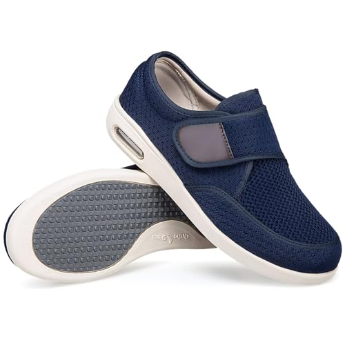 CHDDHX Diabetiker Schuhe Damen Herren Extra Klettverschluss Walkingschuhe Leichte Atmungsaktive Orthopädische Freizeit Pantoffeln Dunkelblau Größe 35 von CHDDHX