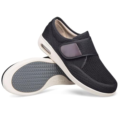 CHDDHX Diabetiker Schuhe Damen Herren Extra Klettverschluss Walkingschuhe Leichte Atmungsaktive Orthopädische Freizeit Pantoffeln Schwarz Größe 43 von CHDDHX