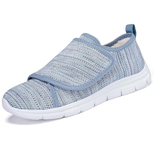 CHDDHX Diabetiker Schuhe Damen Warm Gefüttert Weit Klettverschuß Walkingschuhe Leichte Orthopädische Freizeitschuhe Hellblau Größe 41 von CHDDHX