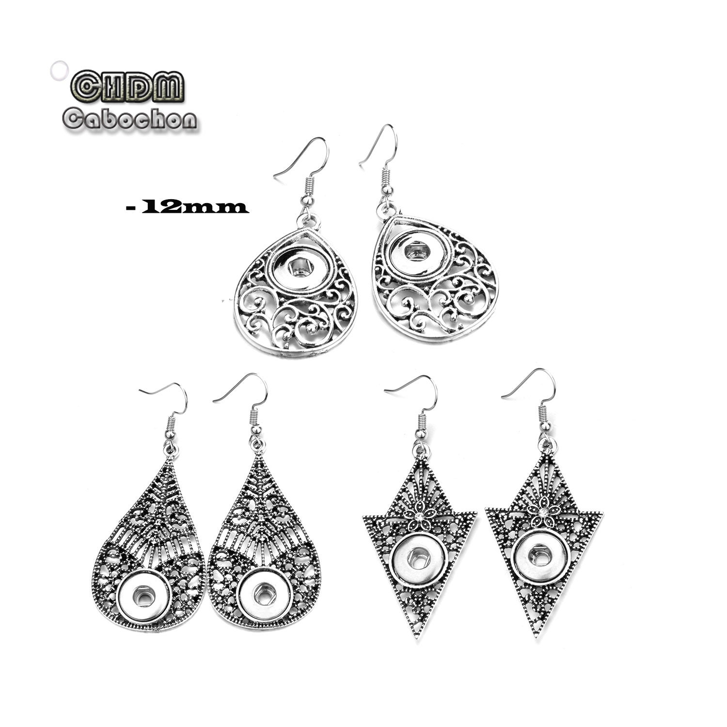 Boho Snap Button Baumeln Ohrringe, Floral Tropfen Ohrringe Für 12 Mm Ginger Schmuck, Noosa Style Edelstahl Zubehör von CHDMCabochon