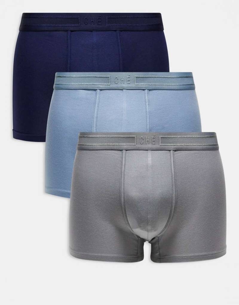 Che - Studios - 3er-Pack Boxershorts mit farblich abgestimmtem Bund in Marineblau, Blau und Grau von CHÉ