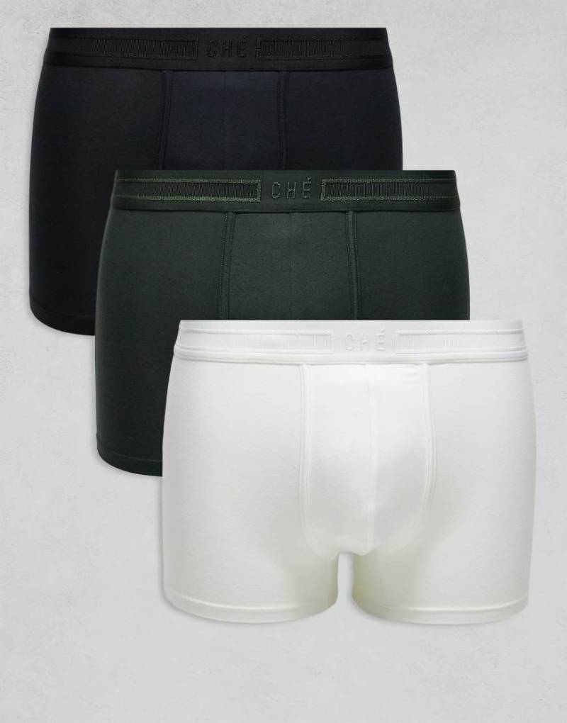 Che - Studios - 3er-Pack Boxershorts mit farblich abgestimmtem Bund in Schwarz, Weiß und Khaki-Bunt von CHÉ