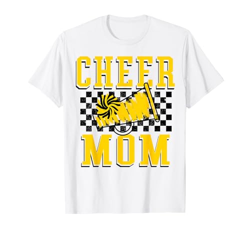 Cheer Mom Karierter Druck Gelb Cheer Mama Megafon T-Shirt von CHEER TEES CO