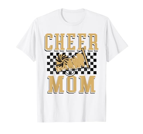 Cheer Mom Karierter Druck Gold Cheer Mama Megaphon T-Shirt von CHEER TEES CO