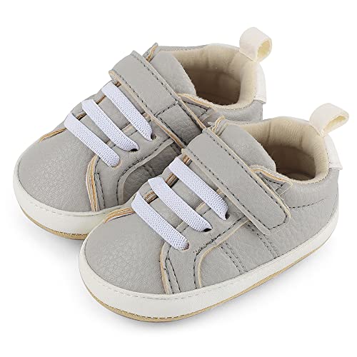 Cheerfu Mario Lauflernschuhe Baby Jungen Mädchen Baby Born Erste Schuhe Weiche Leder rutschfest Sohle Grau 12-18 Monate (3) von Cheerful Mario