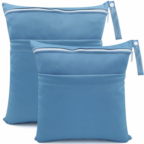 CHEESANHERR Nasstaschen Windeltasche, 2 Stück Wetbag Organiser Kindergarten, Stoffwindeln Wickeltasche Groß Nasssack Nassbeutel Naßtasche Wiederverwendbare wasserdichte für Baby (Blau) von CHEESANHERR