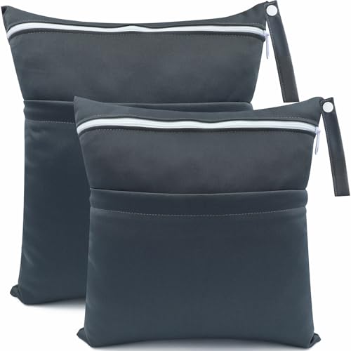 CHEESANHERR Nasstaschen Windeltasche, 2 Stück Wetbag Organiser Kindergarten, Stoffwindeln Wickeltasche Groß Nasssack Nassbeutel Naßtasche Wiederverwendbare wasserdichte für Baby (Grau) von CHEESANHERR