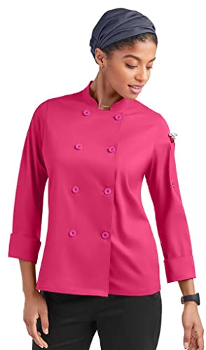 CHEF 360 Damen Kochmantel mit 1 Tasche, Stretch, (XS-3X, 3 Farben) – weicher Stretch, langlebig und pflegeleicht, fuchsia, X-Small von CHEF 360