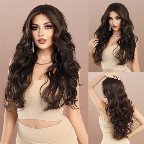 Damenperücke Modeperücke Modische Spitzenperücke for Damen, schwarz, braun, große Welle, langes lockiges Haar, Chemiefaserhaar, T-Teil-Spitzenperücke Perücke Damenperücke Modeperücke Modische Spitzenperücke for Damen, schwarz, braun, große Welle, langes lockiges Haar, Chemiefaserhaar, T-Teil-Spitzenperücke Perücke von CHENGAIJIAN