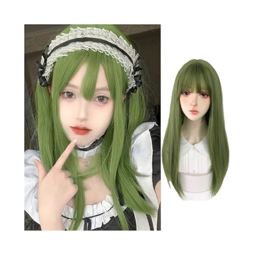 Damenperücke Modeperücke Perücke Kopfbedeckung Damen Grün Glattes Haar Innere Schnalle Mode Simulation Hochtemperatur-Seidenperücke Kopfbedeckung Perücke von CHENGAIJIAN