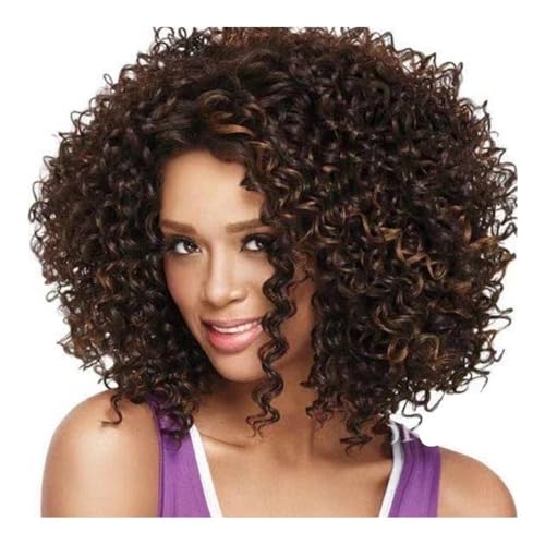 Damenperücke Modeperücke Synthetische braune schwarze Afro-Perücke, verworren, lockig, kurze lockige Perücken mit Pony for schwarze Frauen, Cosplay-Perücken Perücke Damenperücke Modeperücke Synthetische braune schwarze Afro-Perücke, verworren, lockig, kurze lockige Perücken mit Pony for schwarze Frauen, Cosplay-Perücken Perücke von CHENGAIJIAN
