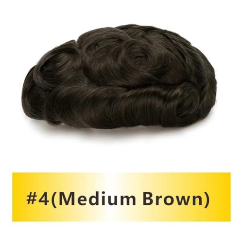 Perücken für Männer Basis Langlebige Bleach Einzelknoten Männer Perücke Echthaar Haaransatz Toupet Prothese Spitze & Pu Männliche Perücke Haar System Einheit Perücke(Medium Brown,7x9) von CHENGAIJIAN